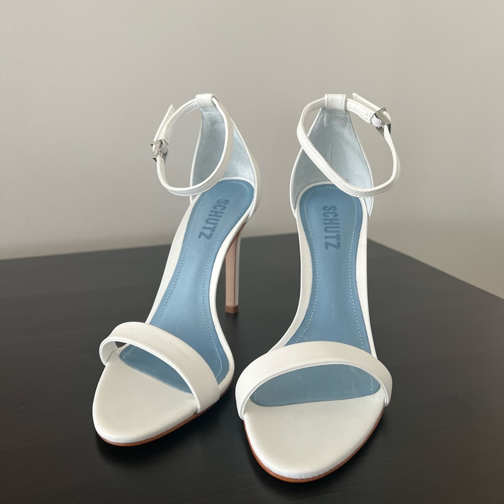 Schutz Cadey Lee White Leather Heels Sandals 7